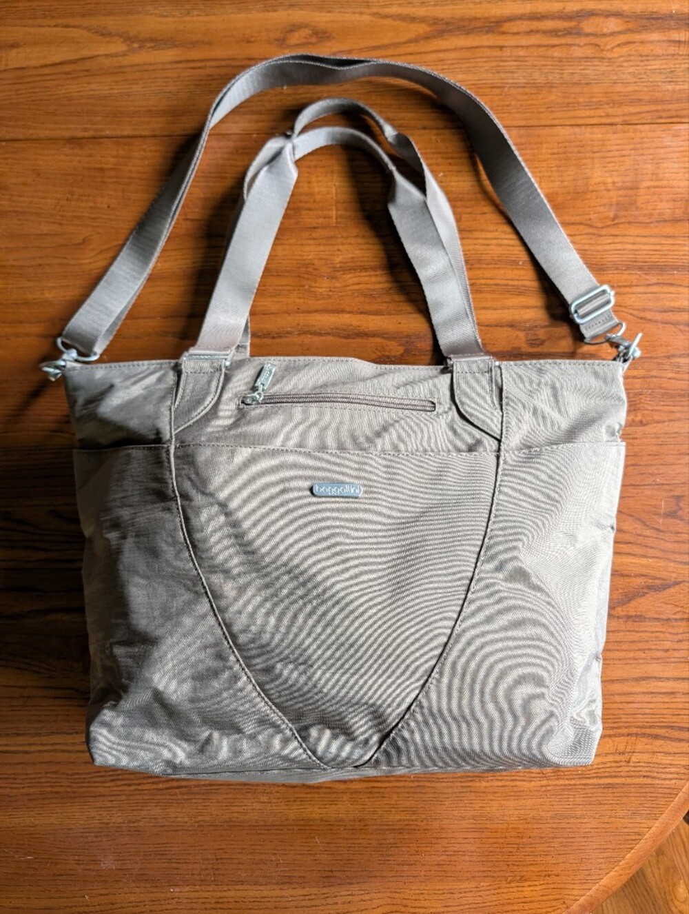 Baggallini Gray Tote Laptop Bag Lightweight Travel Work Crossbody Tote Like New
